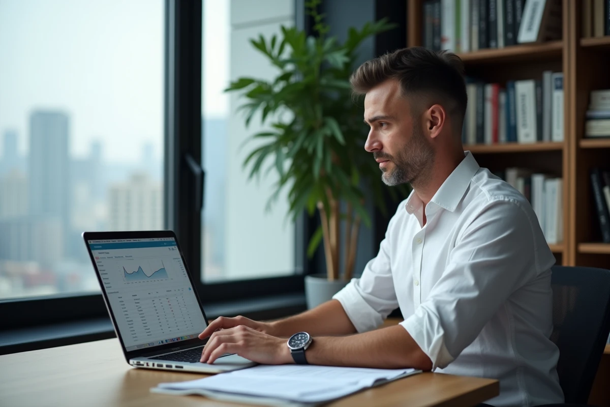 Commercial analysant un tableau de scoring de comptes clés sur CRM pour définir son profil de client idéal en prospection B2B