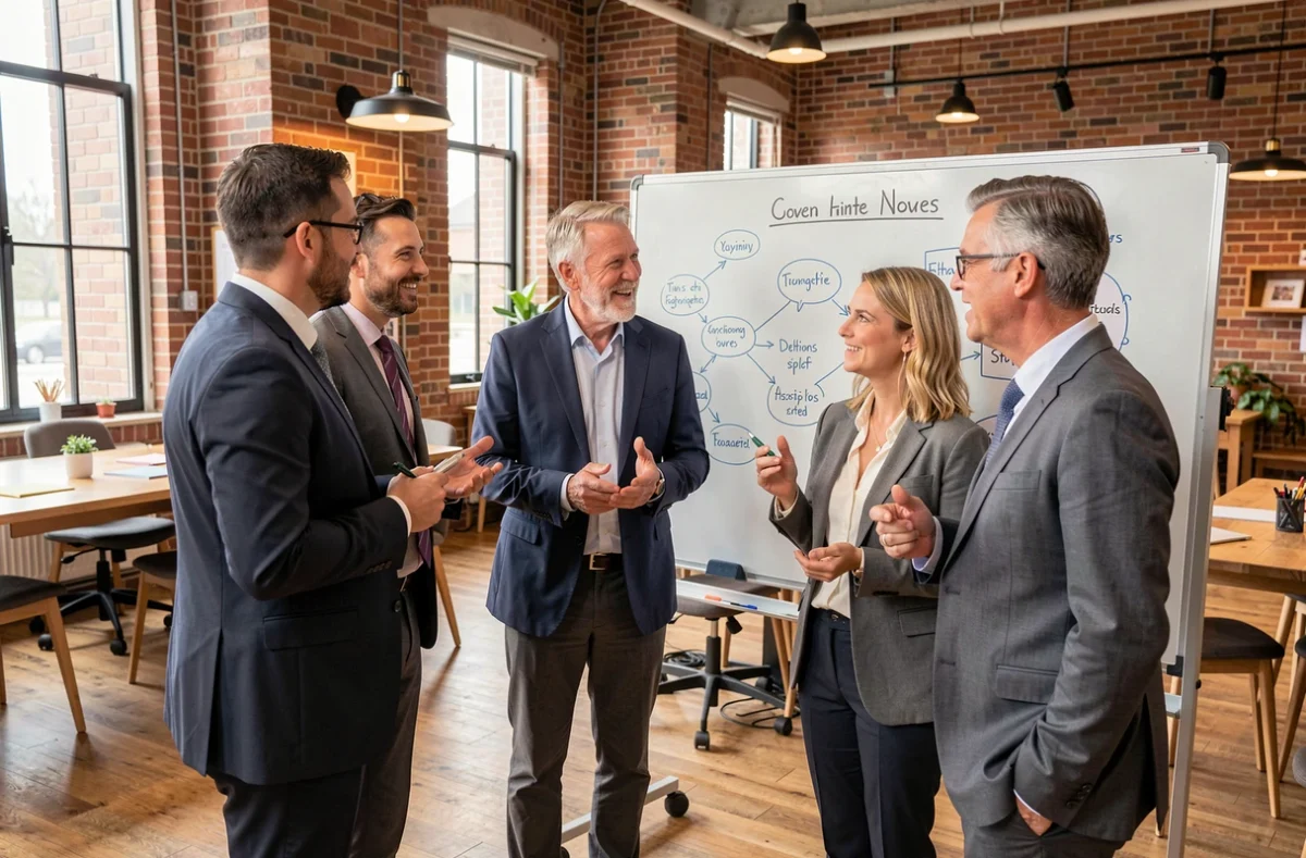 Groupe de dirigeants d'entreprise en atelier de formation collaboratif et gratuit pour entrepreneurs