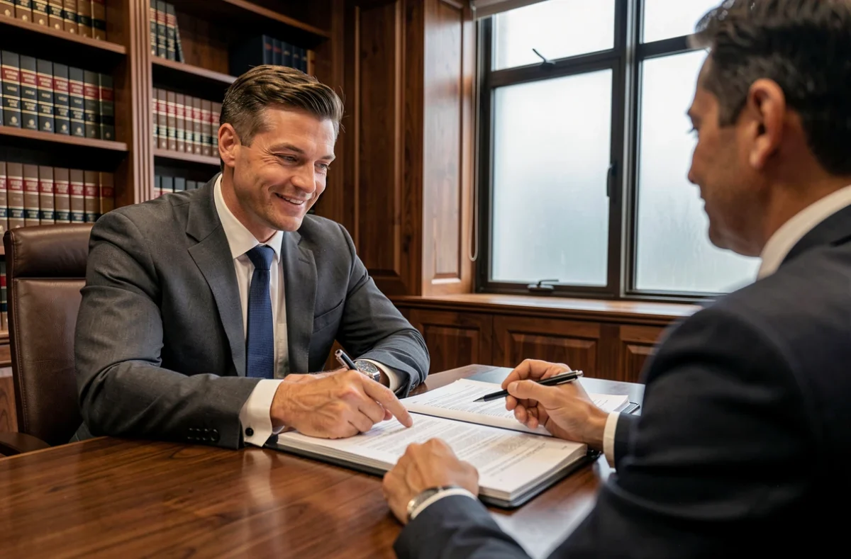 Avocat d'affaires conseillant un entrepreneur sur un litige d'assurance professionnelle