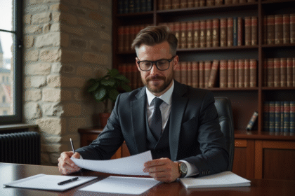 Avocat en costume dans un bureau belge élégant