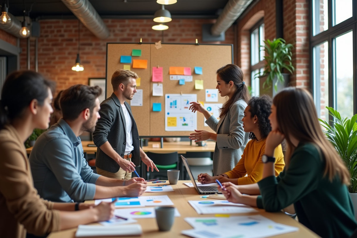 Groupe de jeunes professionnels en brainstorming créatif