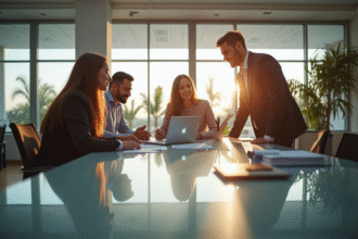 Espace de bureau moderne avec équipe diverse en collaboration
