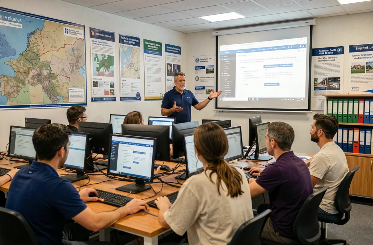 Formateur du Campus Numérique animant un atelier de compétences digitales dans une salle de formation en Maine-et-Loire