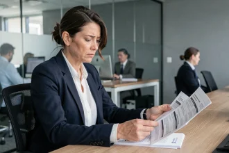Chef d'entreprise examinant des documents d'assurance lors d'un litige d'indemnisation