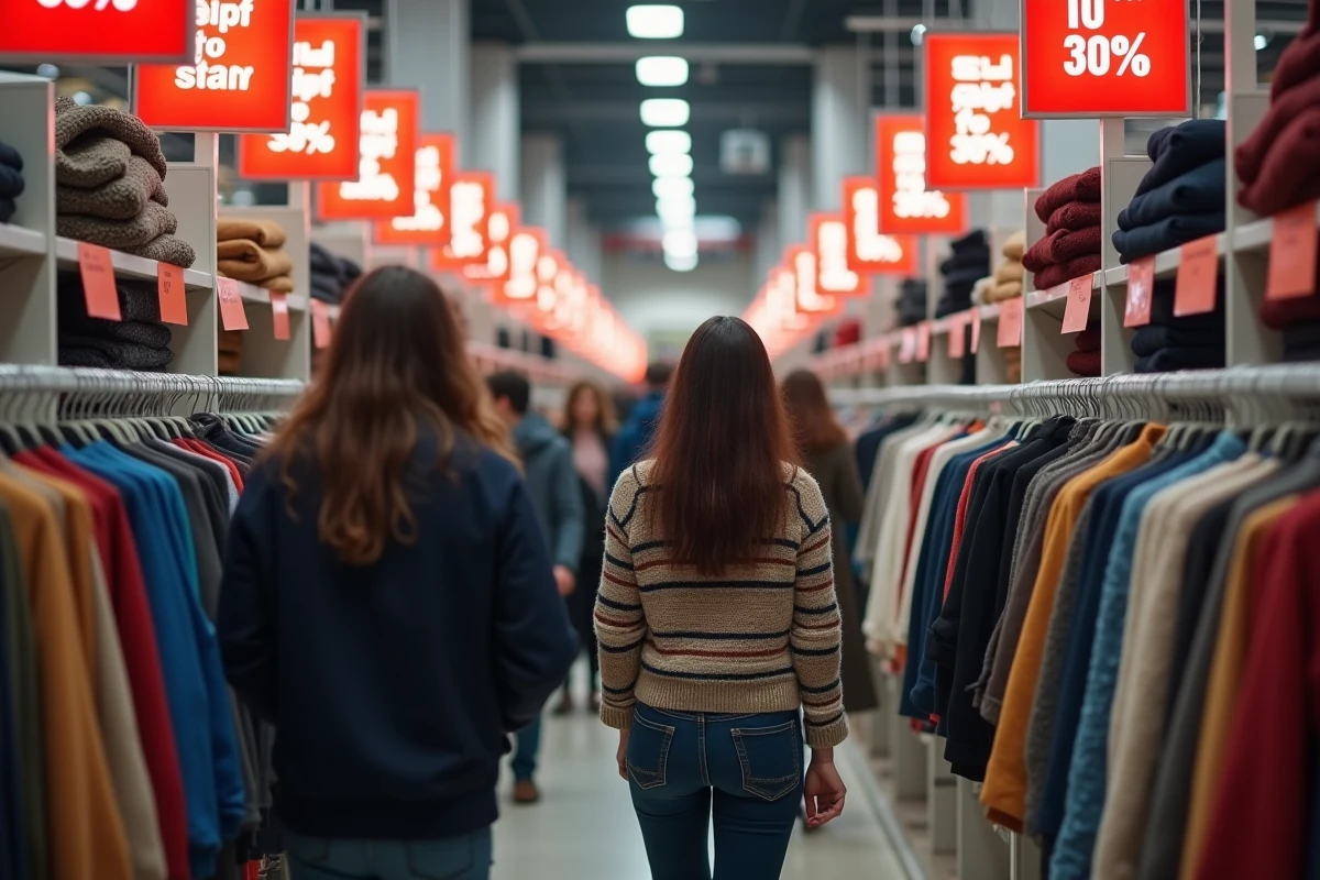 Clients faisant leurs achats lors des soldes de liquidation dans un magasin H&M