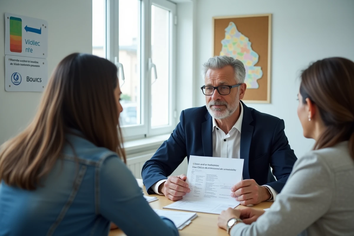 Conseiller présentant les critères d'éligibilité du dispositif Alsace cahr à des bénéficiaires potentiels