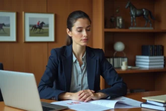 Créatrice d'entreprise spécialisée dans le trot travaillant sur un plan d'affaires avec ordinateur portable et documents