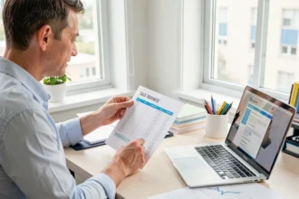 Dirigeant de TPE qui passe en revue sa liste de tâches administratives