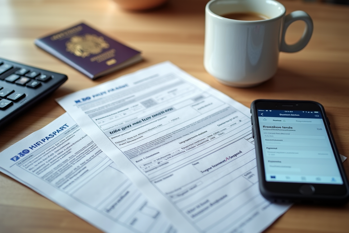 Dossier de passeport et documents administratifs sur une table