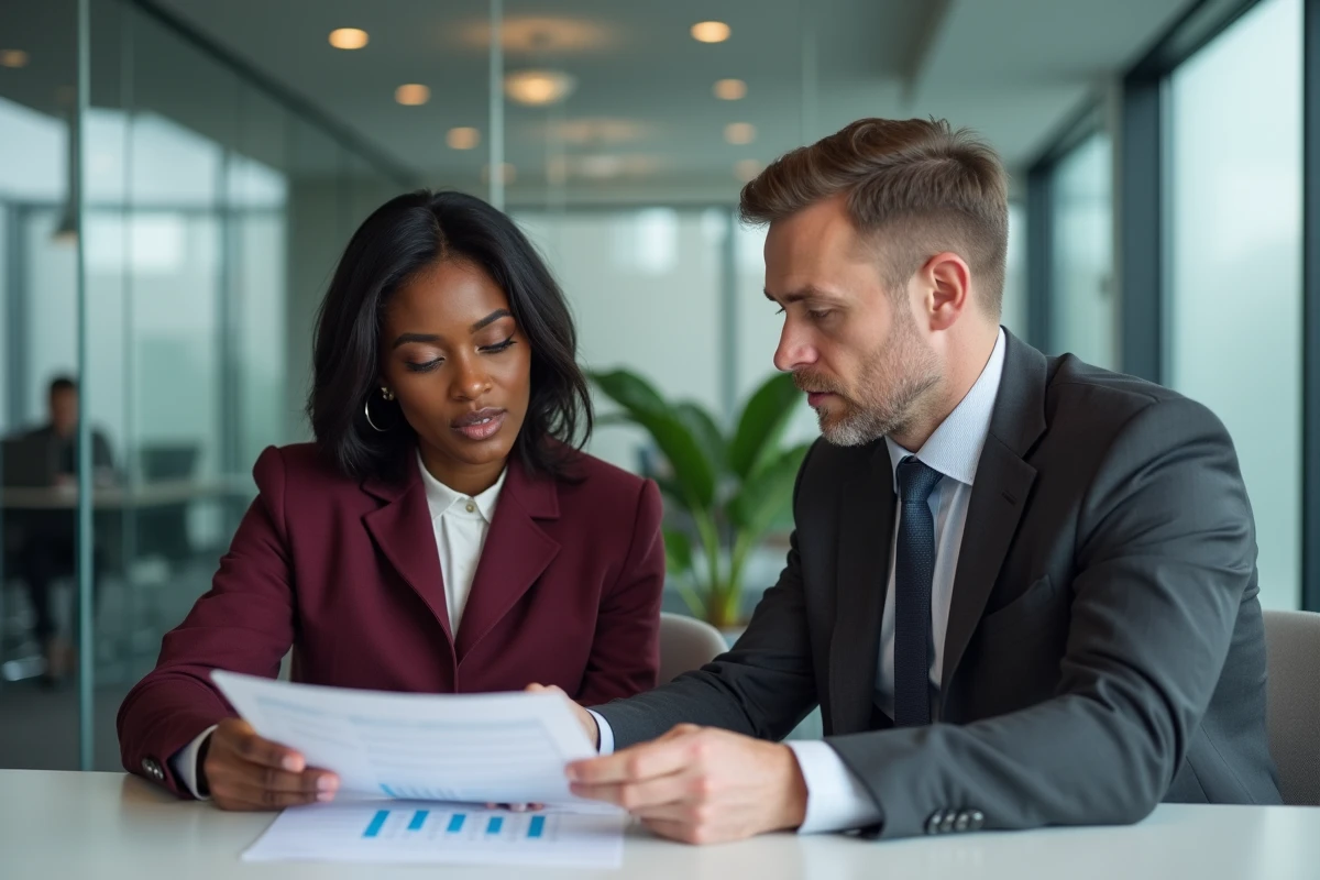 Entretien d'évaluation de compétences entre deux collègues avant une décision de promotion en entreprise