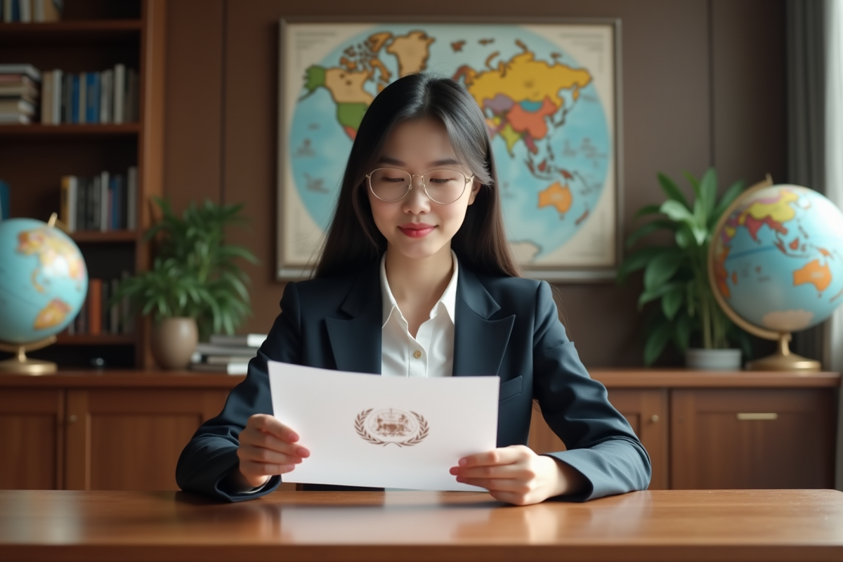 Jeune femme asiatique en réunion dans un bureau élégant