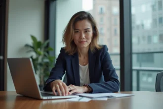 Femme d'affaires en réunion dans un bureau moderne