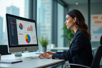 Femme d affaires analysant des graphiques de segmentation de marché