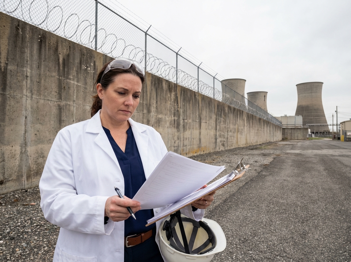 Femme gestionnaire de securite examine documents en extérieur