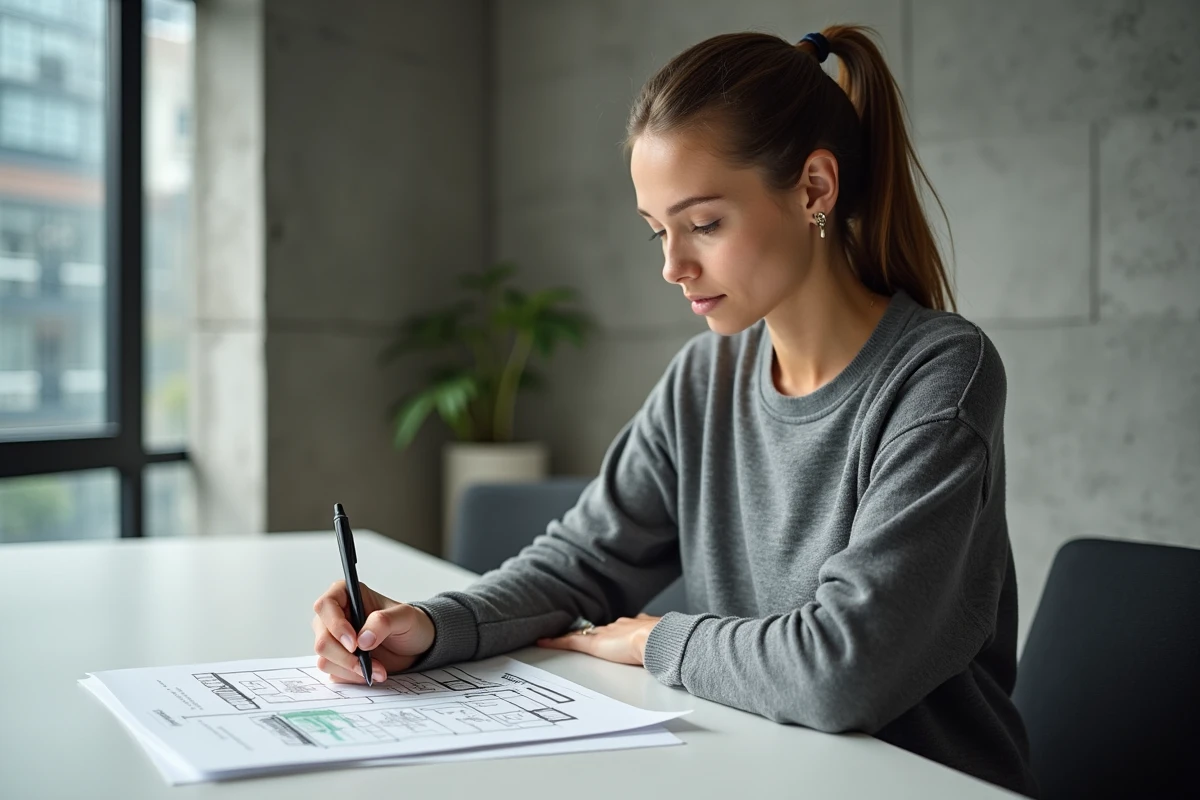 Femme réfléchissant à un diagramme web sur un notepad