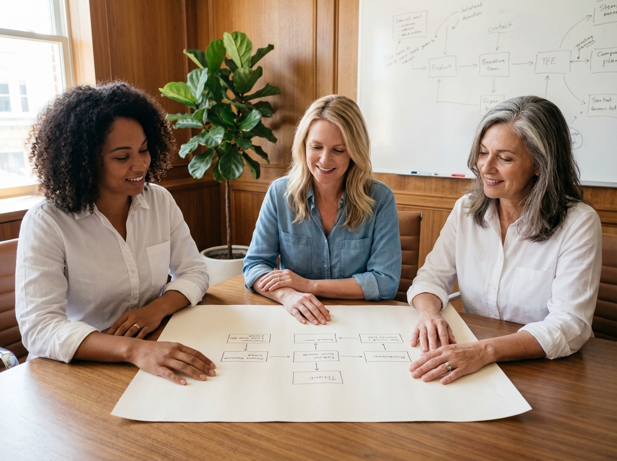 Groupe de femmes collaborant autour d une table de réunion