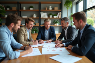 Groupe de professionnels analysant des structures d'entreprise