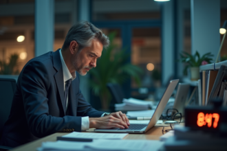 Homme d'affaires fatigué travaillant tard dans un bureau