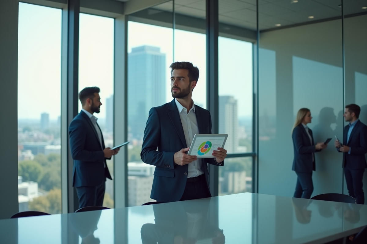 Homme professionnel discutant de données en réunion