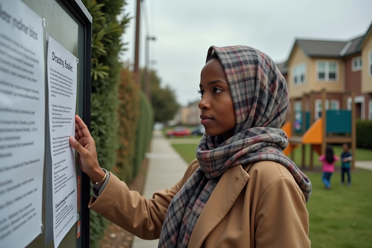 Jeune femme regardant une affiche sur l