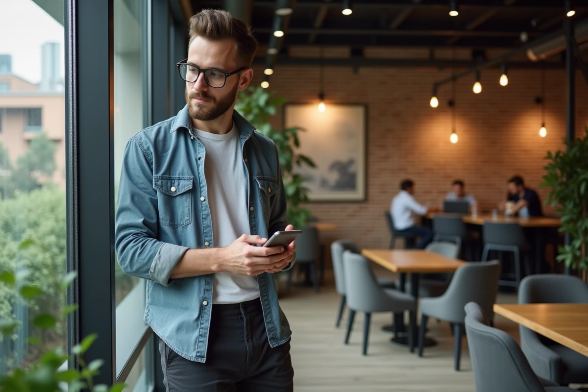 Jeune homme analysant des données dans un espace coworking
