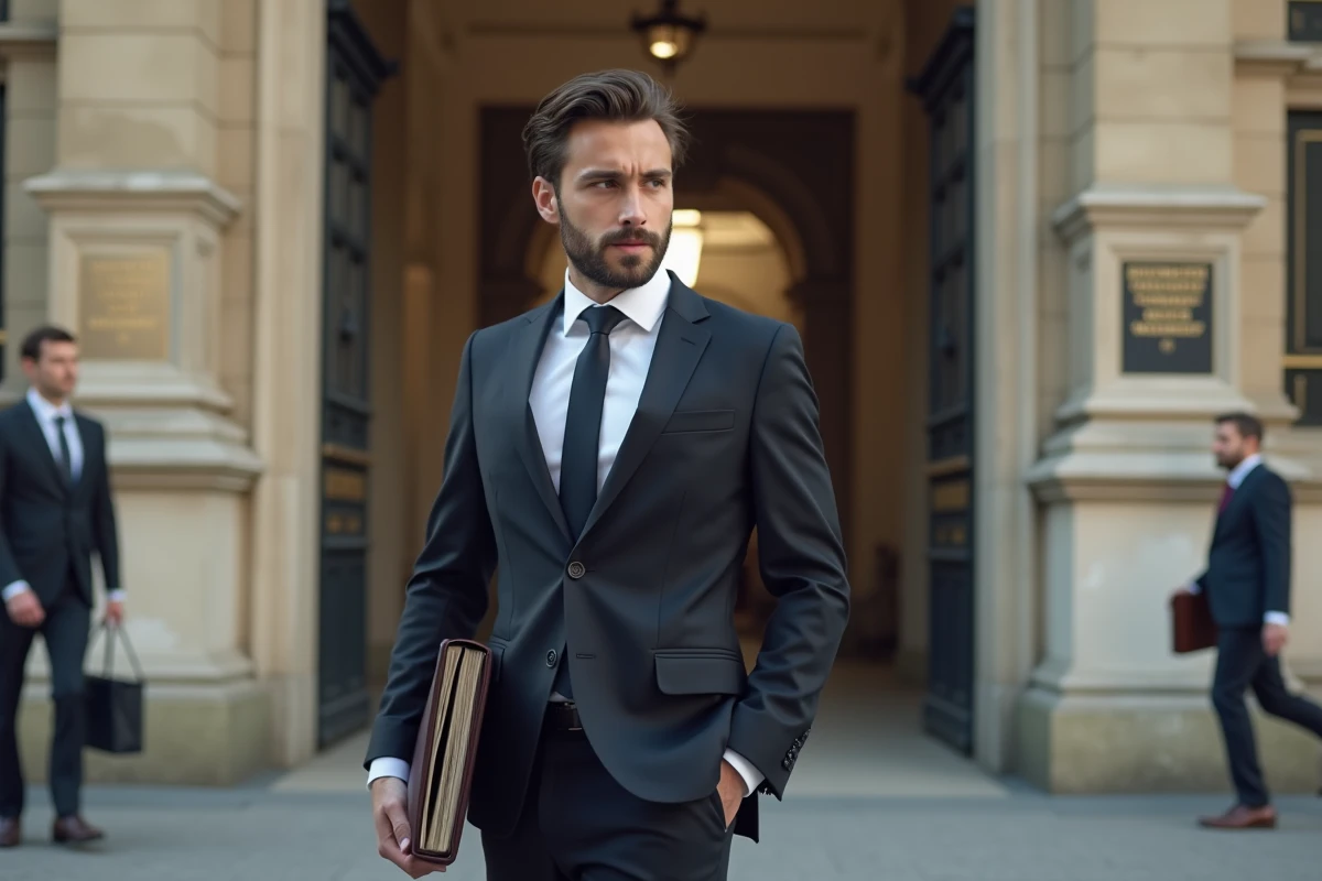 Jeune homme français devant un bâtiment officiel