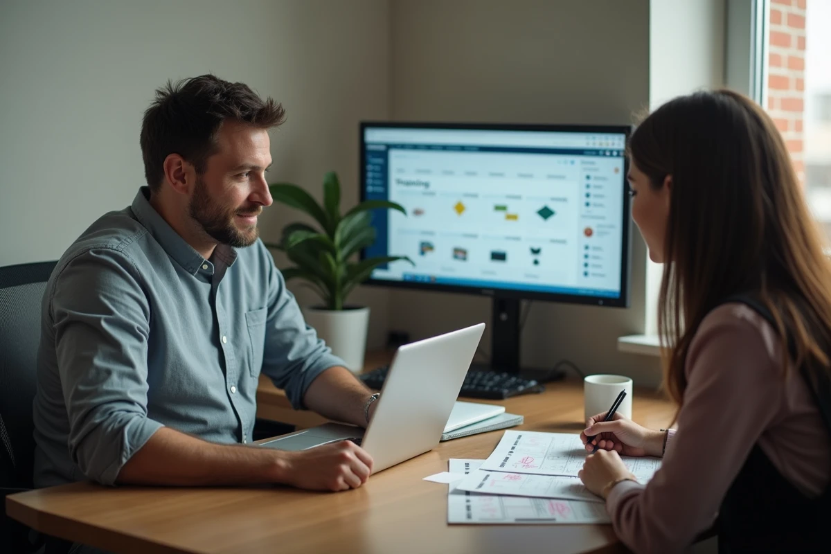 Manager formant une employée sur l'interface de formation Profession Jeux FDJ en back-office