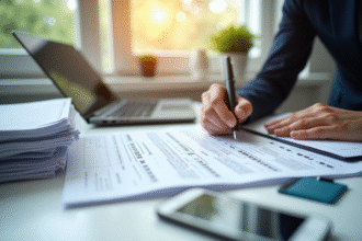 Personne triant des papiers officiels dans un bureau moderne