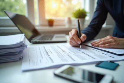 Personne triant des papiers officiels dans un bureau moderne