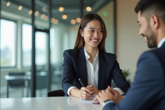 Jeune professionnel accueillant des clients à la réception