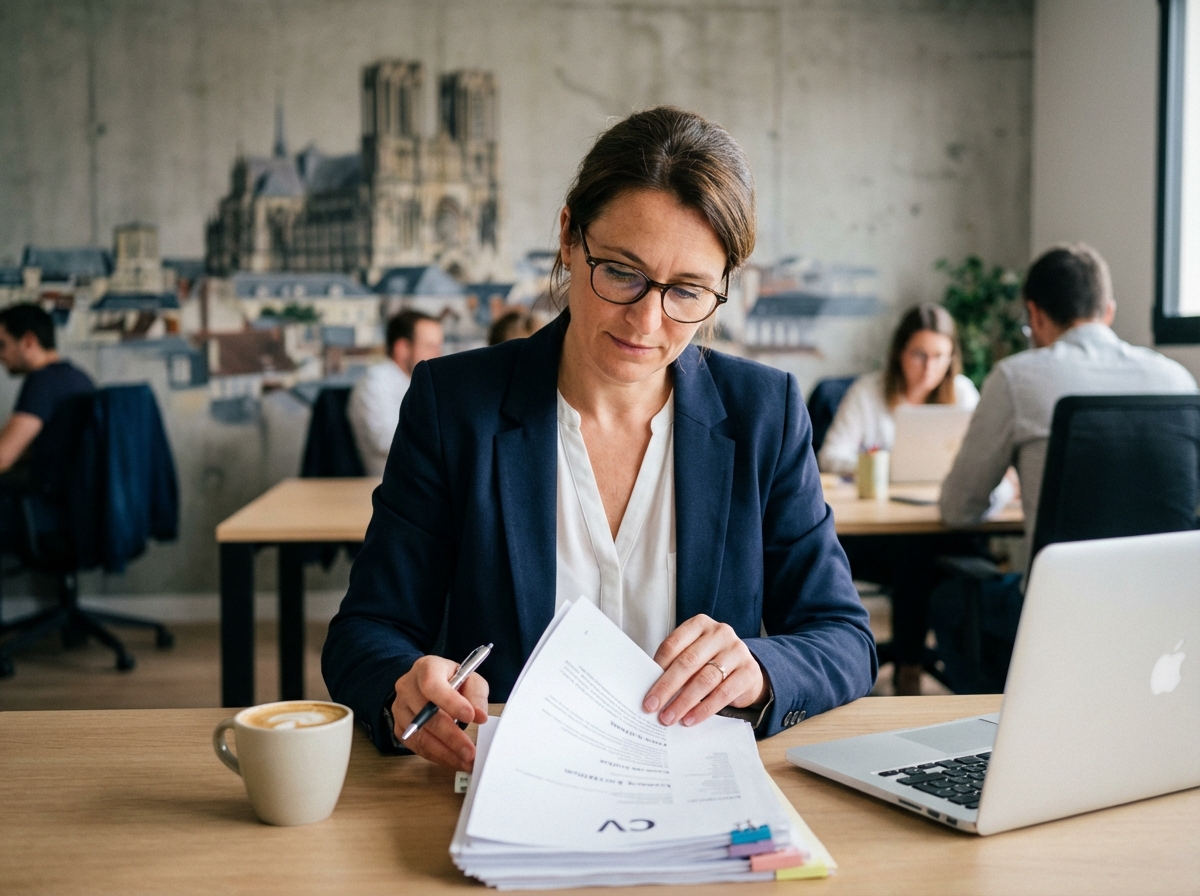 Manager des ressources humaines examine des CV à Reims