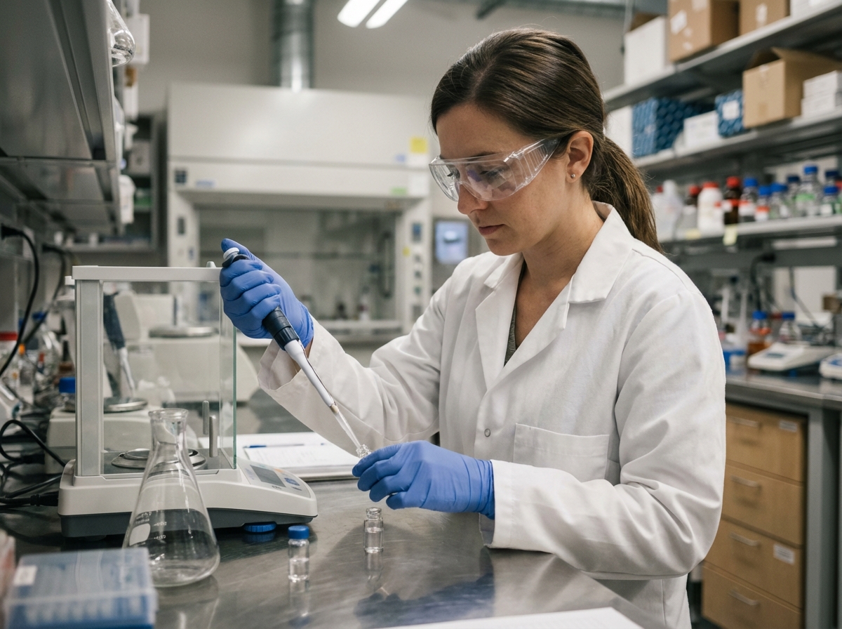 Jeune technicienne de laboratoire manipulant des échantillons
