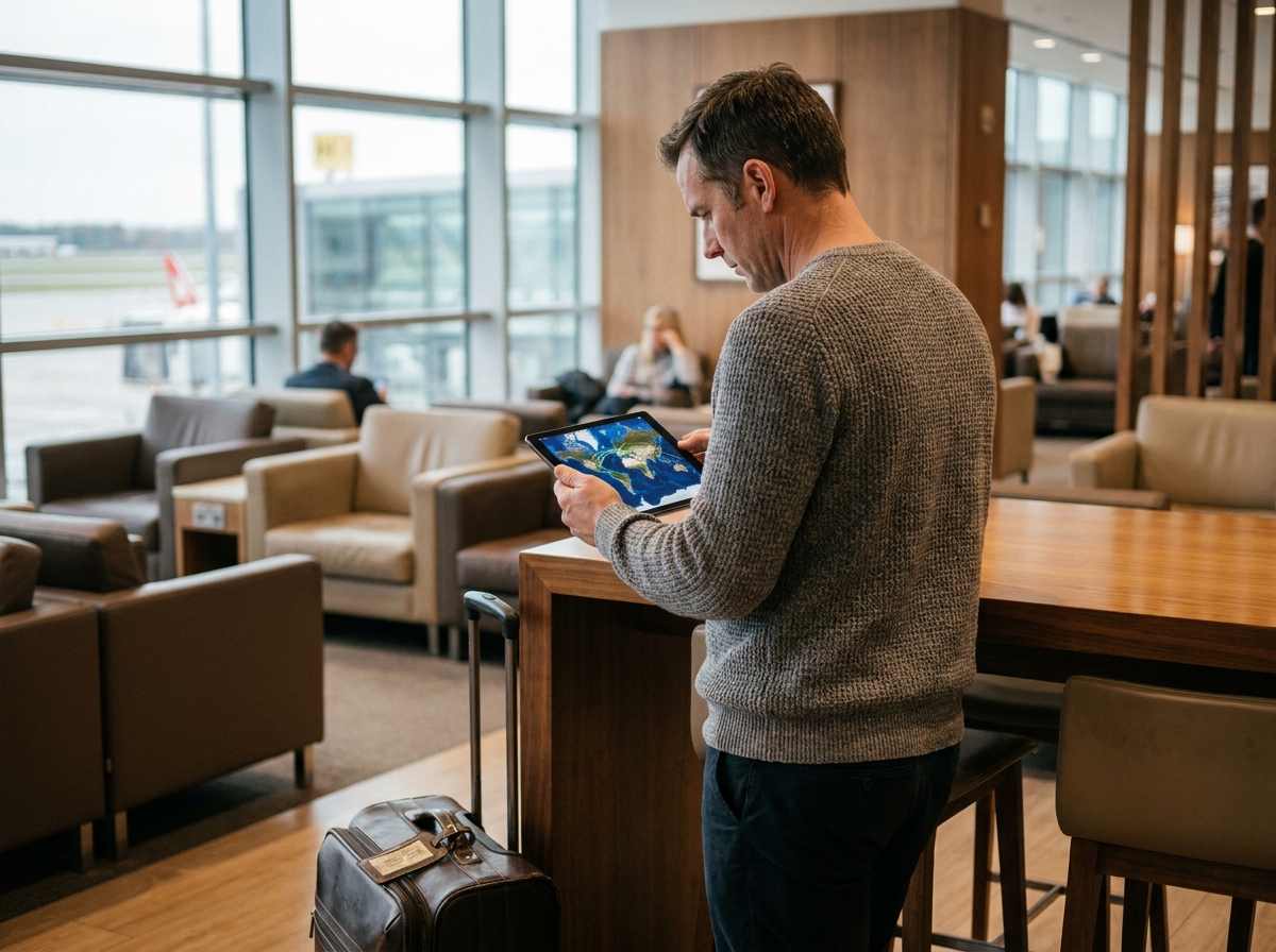 Travel Manager homme salle d'attente aéroport gestion déplacements professionnels